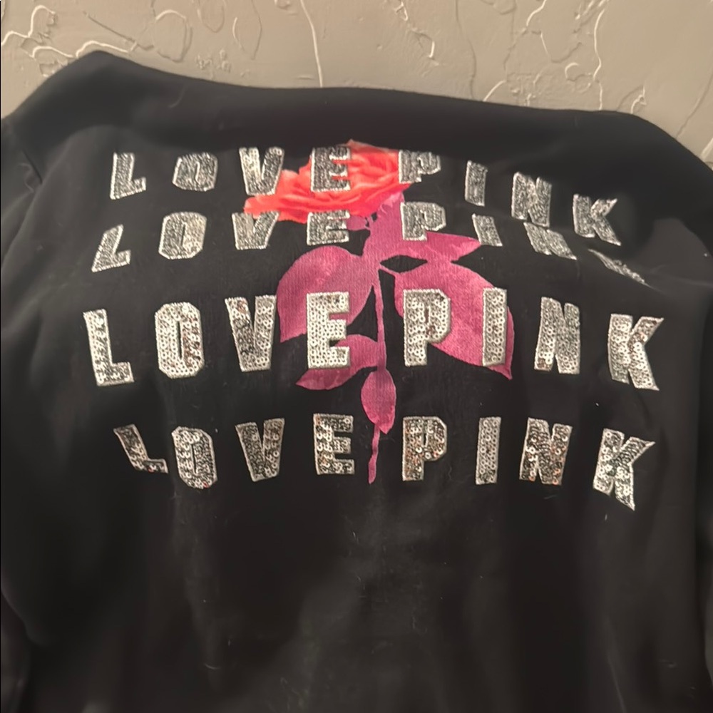 PINK Victoria's Secret Black Sweater with Pink and Silver Accents